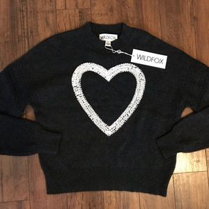 $295 WILDFOX 100% Cashmere Sweater Crew Neck Heart